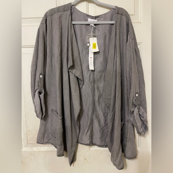 Intro. Gray Lightweight Waterfall Open Front Shawl Jacket Size Large - Picture 1 of 8